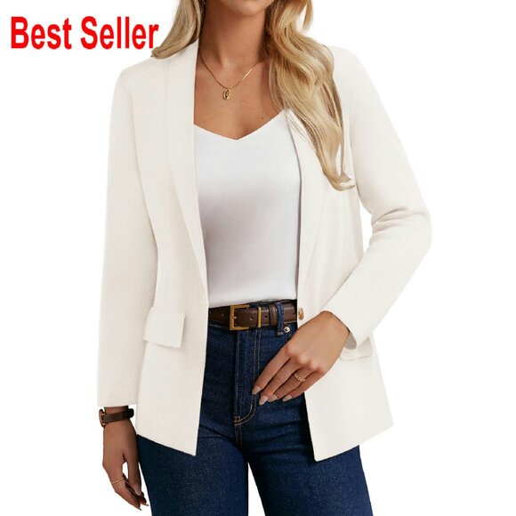 Lightweight Sweater Blazer Open Front Lapel Cardigan Chic Work Office